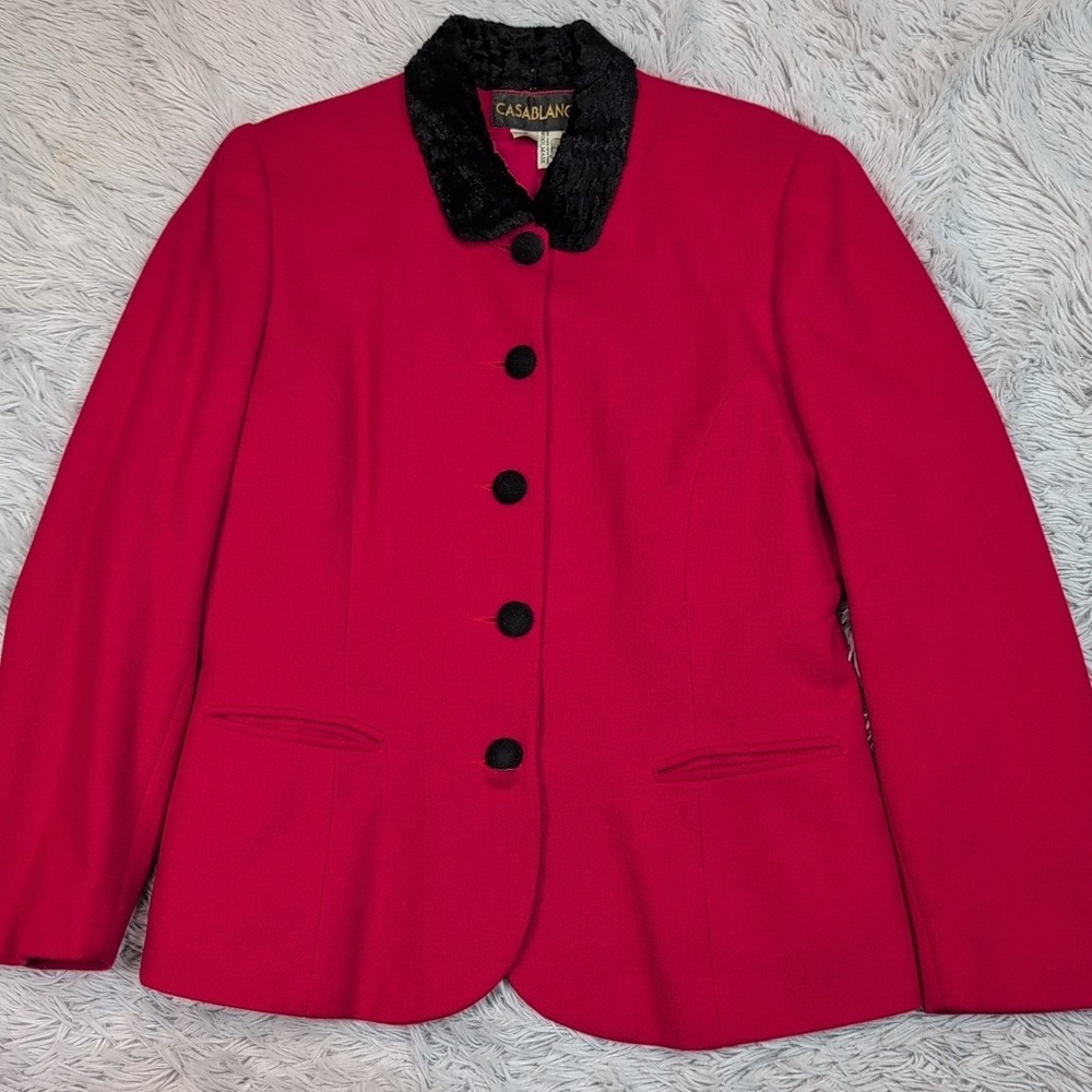 Vintage Casablanca Jacket Womens 12 Wool  Blazer Preppy Button Up Comfort Pocket